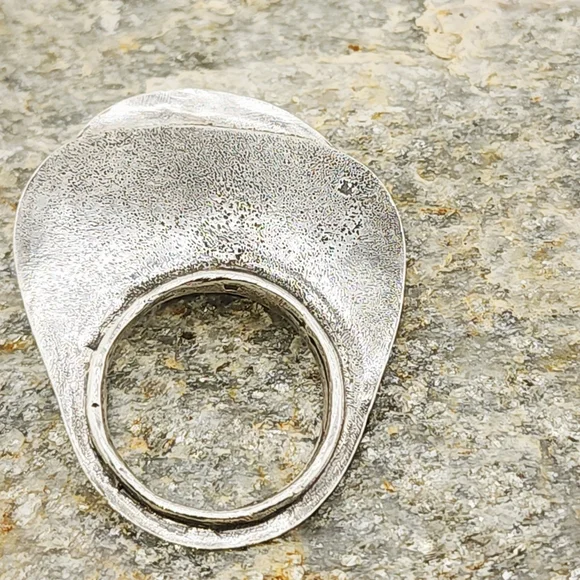 CARNELIAN AVANT GARDE STATEMENT RING IN RECYCLED STERLING SILVER METAL SIZE 9